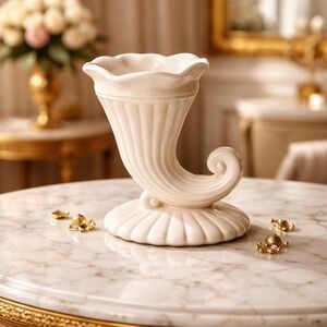 1950s Jeanette Pink Glass Footed Cornucopia Shell Horn Vase